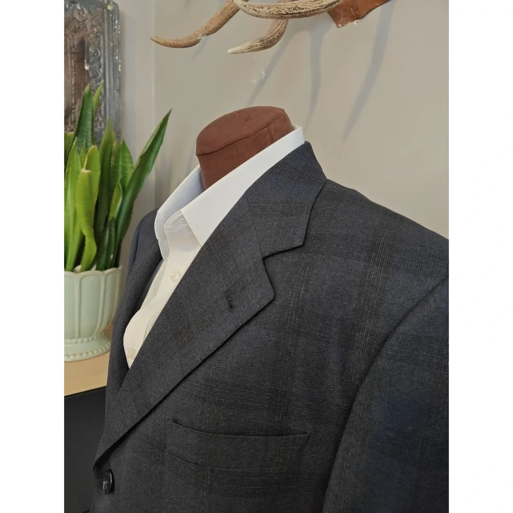 Zaharoff Mens Wool Sports Coat 42L Blue Plaid Canada 3 Button Nordstrom Blazer
